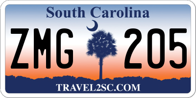 SC license plate ZMG205