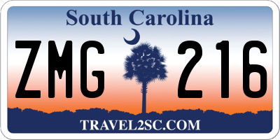 SC license plate ZMG216