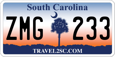 SC license plate ZMG233