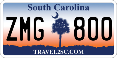 SC license plate ZMG800