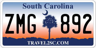 SC license plate ZMG892