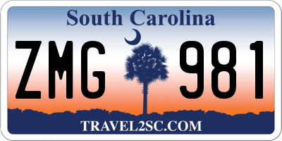 SC license plate ZMG981