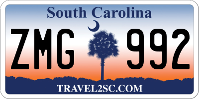 SC license plate ZMG992