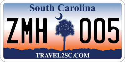 SC license plate ZMH005