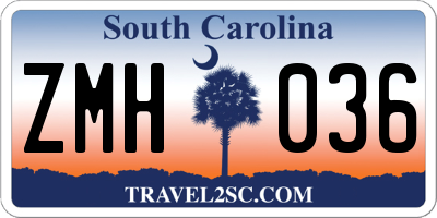 SC license plate ZMH036