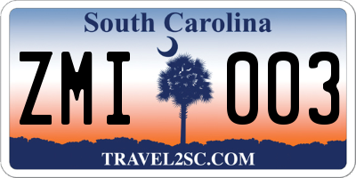 SC license plate ZMI003