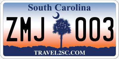 SC license plate ZMJ003