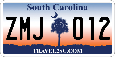 SC license plate ZMJ012