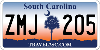 SC license plate ZMJ205
