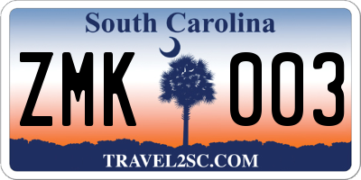 SC license plate ZMK003