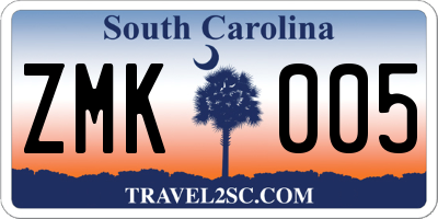 SC license plate ZMK005