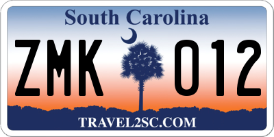 SC license plate ZMK012