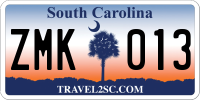 SC license plate ZMK013