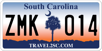 SC license plate ZMK014