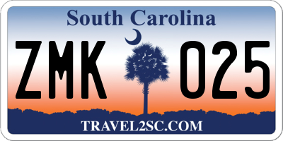 SC license plate ZMK025