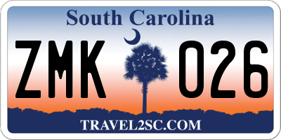 SC license plate ZMK026