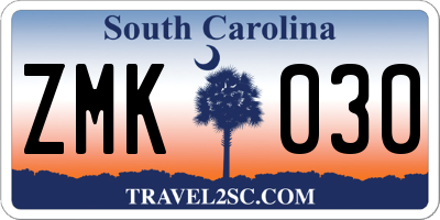 SC license plate ZMK030