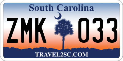 SC license plate ZMK033