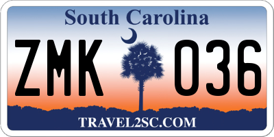 SC license plate ZMK036