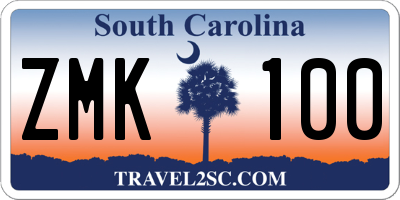 SC license plate ZMK100