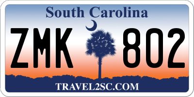 SC license plate ZMK802