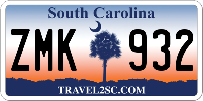 SC license plate ZMK932