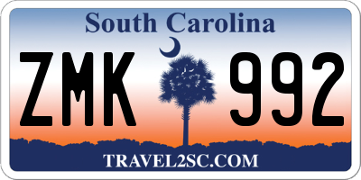 SC license plate ZMK992