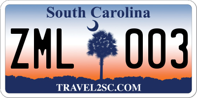 SC license plate ZML003