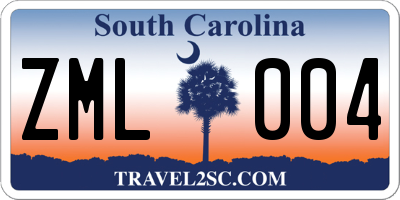 SC license plate ZML004