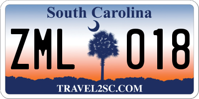 SC license plate ZML018