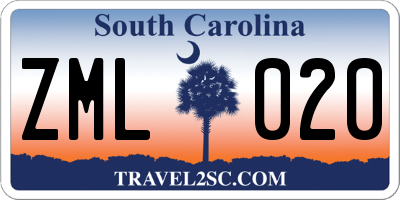 SC license plate ZML020