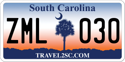 SC license plate ZML030