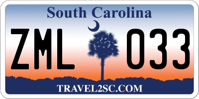 SC license plate ZML033