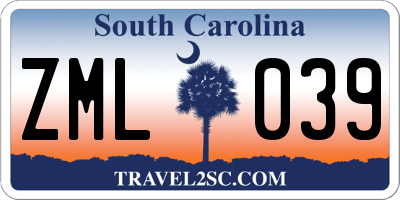 SC license plate ZML039
