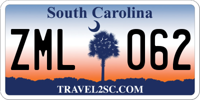 SC license plate ZML062