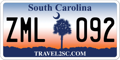 SC license plate ZML092