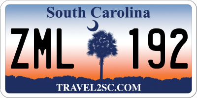 SC license plate ZML192