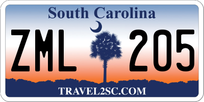SC license plate ZML205