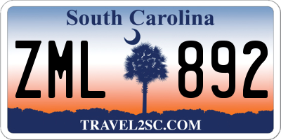 SC license plate ZML892