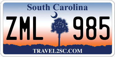 SC license plate ZML985