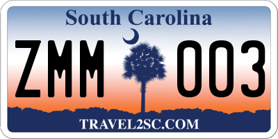 SC license plate ZMM003
