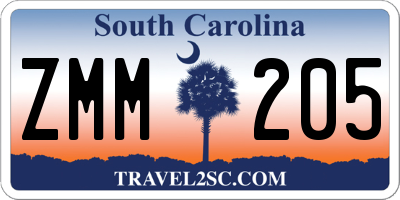 SC license plate ZMM205