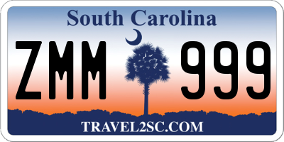 SC license plate ZMM999