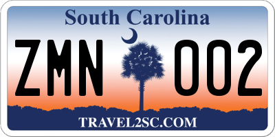 SC license plate ZMN002