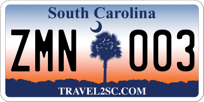 SC license plate ZMN003