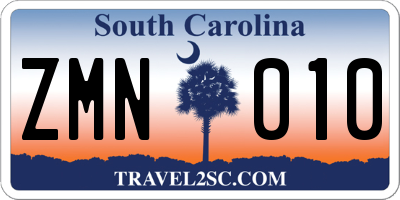 SC license plate ZMN010
