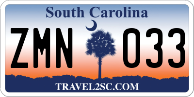 SC license plate ZMN033