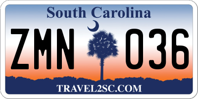 SC license plate ZMN036