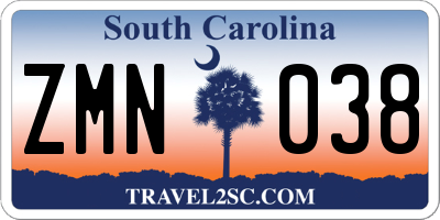 SC license plate ZMN038