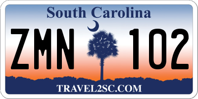 SC license plate ZMN102